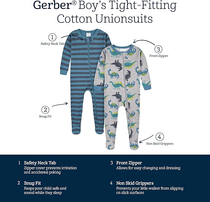 Gerber baby-boys Baby-boys 4-pack Footed Pajamas