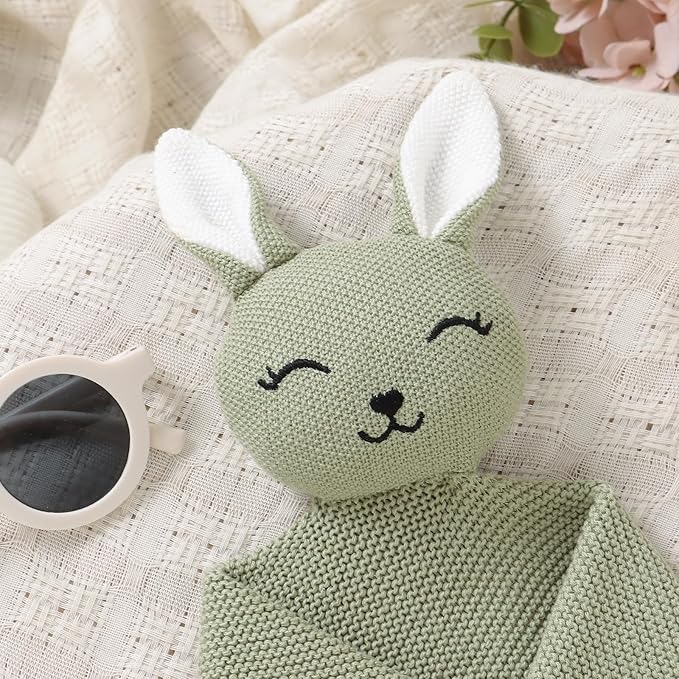 LAWKUL Bunny Lovey Baby Blanket Soft Cuddly Security Blanket Knit Snuggle Comfort for Newborns Toddler Boy Girl Green 16x16in