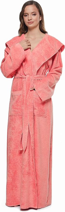 Arus Women's Princess Robe Ankle Long Hooded Lightweight Turkish Cotton Bathrobe