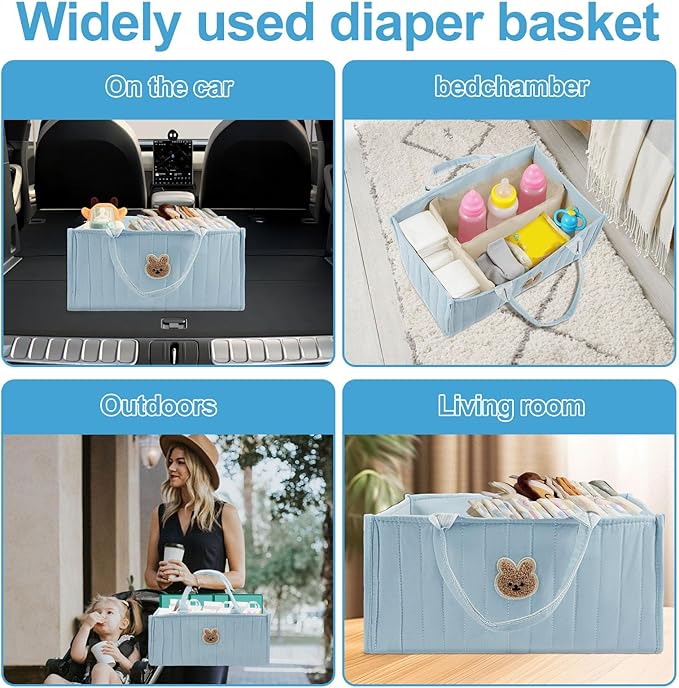 2 Pack Baby Diaper Caddy Organizer Large Capacity Baby Diaper Caddy Basket Portable with Handles Multifunctional Diaper Basket with Removable Divider Diaper Storage Present for Baby Shower