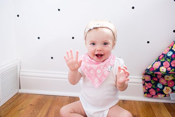 Copper Pearl 4 Pack Soft Cotton Baby Bibs for Drooling and Teething, Absorbent Drool Bibs for Baby Girl, Adjustable to Fit Newborns to Toddlers, Tons of Styles (Claire Set)