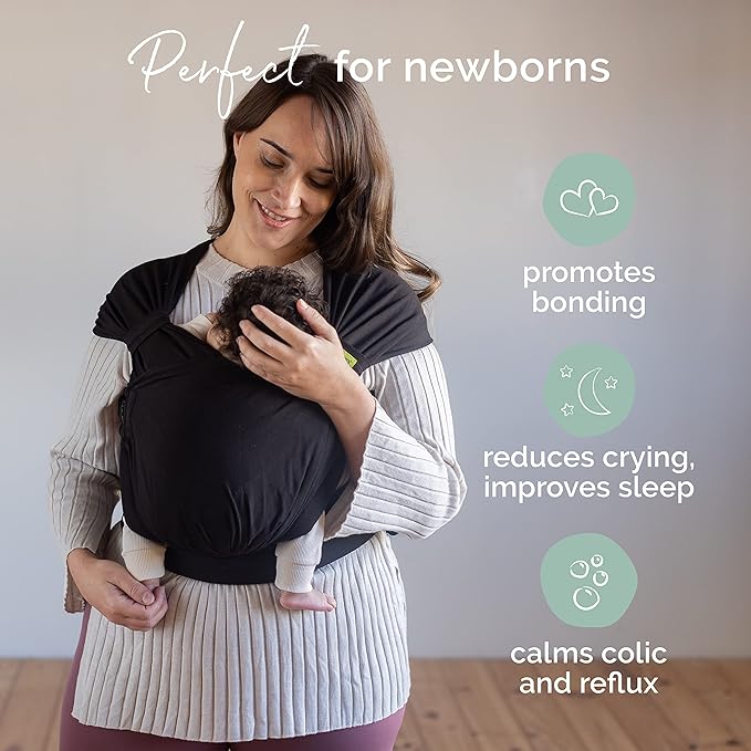 Boba Bliss Pre-Wrapped Baby Carrier with Buckle - Newborn to 7-35 lbs Light, Breathable & Easy to Adjust Hybrid Infant Sling & Toddler Carrier - Certified Hip-Healthy for 0-18 Months - Black