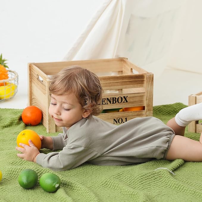 Bafeicao Baby Boy Girl Sweatshirt Romper Organic Cotton Solid Color Long Sleeve Bubble Romper Oversized Warm Fall Winter