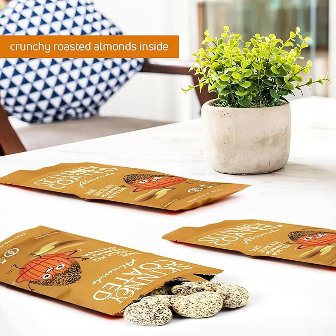 Skinny Coated Dark Chocolate Peanut Butter Snacks, Peanut Butter Covered Almonds Healthy Chocolate Snacks in Bulk - Skinny Almonds, Kosher, Gluten Free Sweet Snacks for Adults, 1.2Oz Bag, 6 Pack