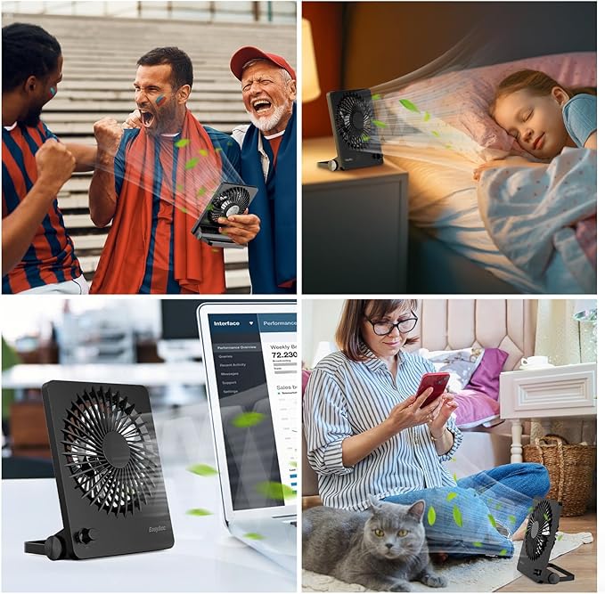 EasyAcc Powerful Desk Fan, 6000 Battery [Max 10-26H Working Time] Rechargeable Portable Personal Travel Fan with Step-less Speed Control, Quiet Fan for Travel Office Home Cruise Sporting Events