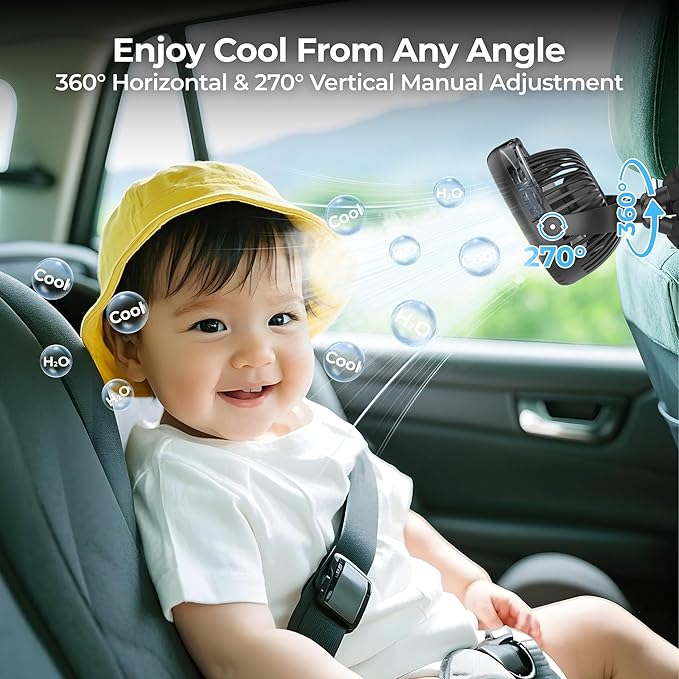 Misting Baby Stroller Fan, 4000mAh Rechargeable Battery Operated, 270°Pivoting, 15H Cooling,50ml Portable Water Sprayer Misting Fan with Flexible Tripod Clip on Car Seat Crib Treadmill Bunk Bed