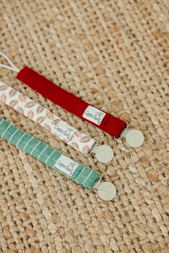 Copper Pearl Pacifier Clip 3-Pack: Premium Knit Binky Clips for Baby Girls and Boys - Stylish Stainless Steel Pacifier Holder Clip - Baby Pacifier Clips for No More Floor Drops - Blitz