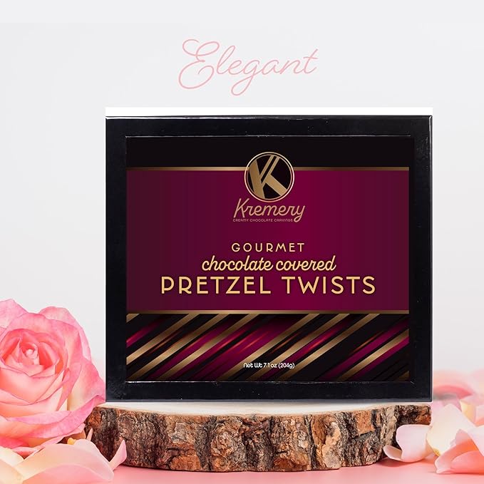 KREMERY Creamy Chocolate Cravings - Chocolate Covered Pretzel Twists Gift Basket, in Sectional Gift Box (12 Pretzels, Assorted Sweet Toppings) Food Assortments USA Made
