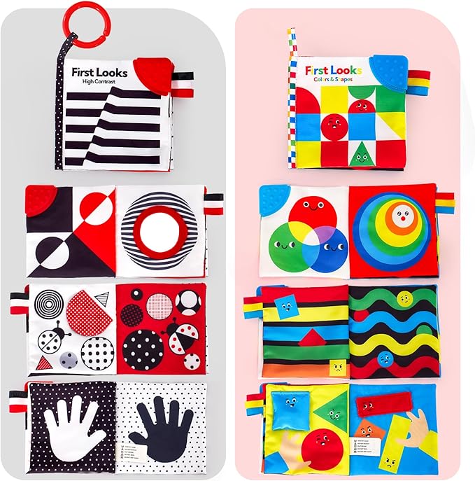 hahaland Baby Books 0-6 Months - 2PCS Infant Toys 0-6m Tummy Time Babies Toy Newborn Toys High Contrast Visual Development Sensory Book Baby Girl Boy Shower Christmas Birthday Gift Stocking Stuffers