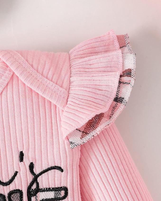 SUNNY PIGGY Baby Girl Clothes Newborn Outfits Infant Ruffle Romper 0-18M Fall Winter Flower Plaid Pants Clothing Set