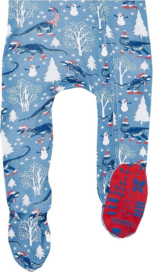 HonestBaby Non-Slip Footed Holiday Pajamas One-Piece Sleeper Zip-Front PJs Organic Cotton for Baby Boys, Girls, Unisex