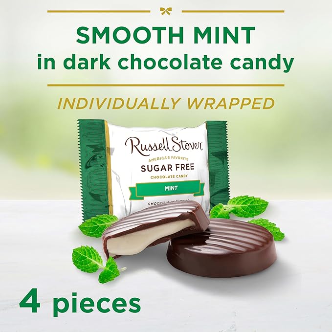 RUSSELL STOVER Sugar Free Dark Chocolate Mint Patties Candy, 2 oz. bag (Pack of 10)