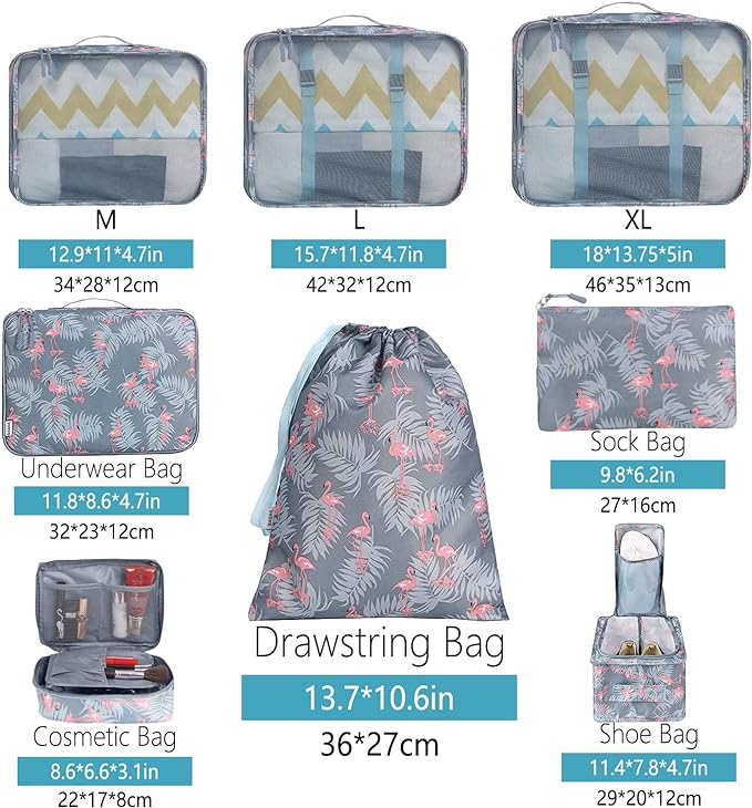 BAGAIL 8 Set Packing Cubes Luggage Packing Organizers for Travel Accessories (Red Flamingo)