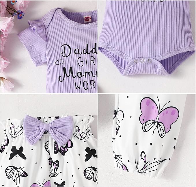 AMAWMW Newborn Baby Girl Clothes Infant Baby Ruffle Romper Pants Summer Outfits 4PCS Gifts Set Toddler Girls' Clothing