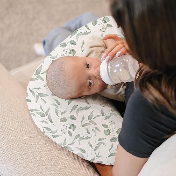 Konssy 2 Pack Nursing Pillow Covers, Stretchy and Soft Nursing Cover for Breastfeeding Pillows, Pillow Slipcover for Baby Girls Boys Newborn (Green, Green Leaves)