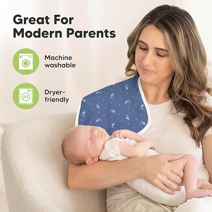 Organic Burp Cloths Baby Boy & Girl - 5-Pack Super Absorbent Cotton Burping Cloths for Babies, Soft & Plush Newborn Spit Up Rags, Infant Towels for Milk Spit Up, Unisex, Large 21" x 10" (Marine Muse)