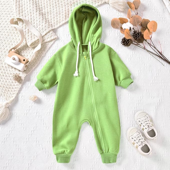Unutiylo Unisex Baby Boys Girls Long Sleeve Infant Baby Zipper Hooded Jumpsuits Romper Loose Outfit Clothes