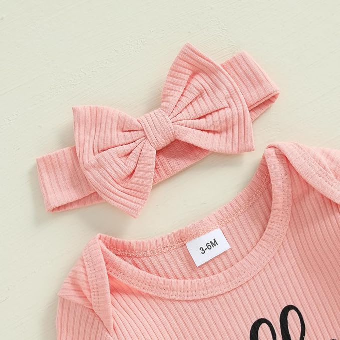 Newborn Baby Girls Rompers Knit Round Neck Long Sleeve Infant Fall Jumpsuits with Headband Coming Home Outfit