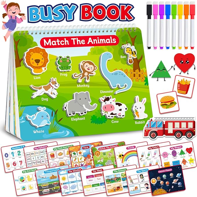 Benresive Montessori Busy Book for Toddlers 3-5, Preschool Learning Activities, Tracing Activity Coloring Books for Kids Ages 3-5, Educational Toys Gifts, Autism Sensory Travel Toys for Toddlers