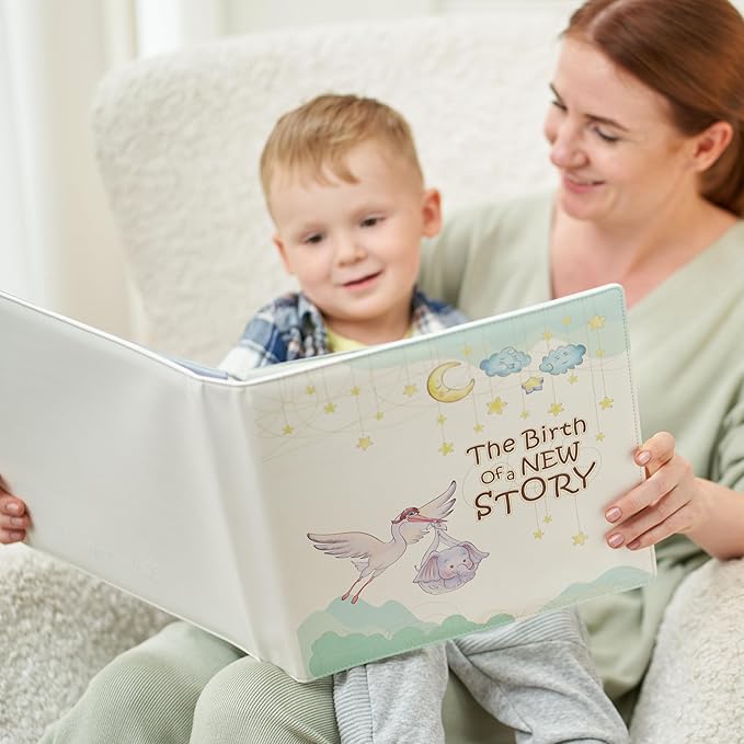 Leather-Bound Baby Memory Book Boy Girl - Beautiful Baby Scrapbook Album with Monthly Milestone Stickers | Loose-Leaf Elephant Baby Book Memory Keepsake Journal for Newborns