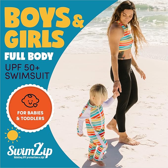 SwimZip Boys' Long-Sleeve UPF 50+ Swimsuit for Baby, Toddler, & Little Boys