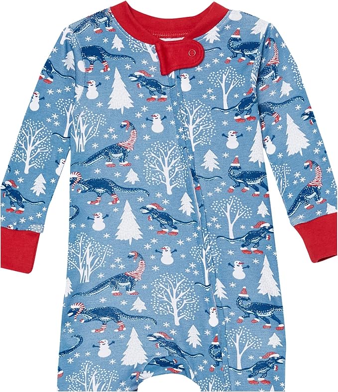 HonestBaby Non-Slip Footed Holiday Pajamas One-Piece Sleeper Zip-Front PJs Organic Cotton for Baby Boys, Girls, Unisex