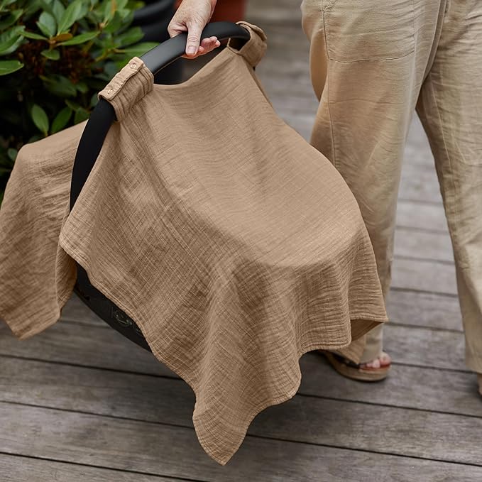 Car Seat Cover Baby - Organic Cotton - Carseat Covers Baby - Carseat Cover - Car Seat Canopy - Carseat Canopy - 100% Muslin Cotton, 43" x 32" 2-Pack (Sage Green/Natural)