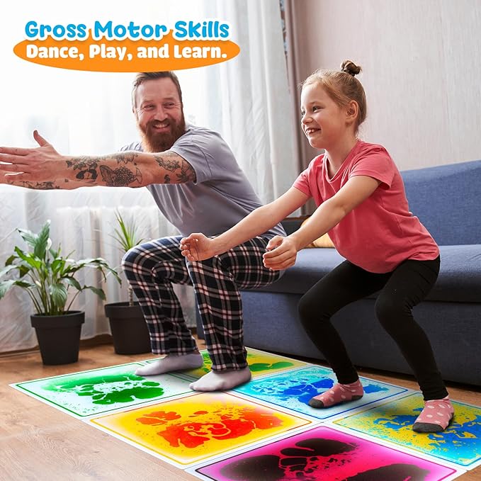 Sensory Floor Tiles for Kids Toddlers: 6 Pack Liquid Play Mats, 12"x12" Squares Autism Sensory Puzzle Pad, Lava Tiles Games Dance Step Pads, Preschool Classroom Montessori Gross Motor Daycare Toys