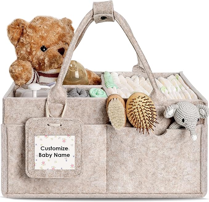 GEMII Diaper Caddy Organizer - Large Baby Caddy Organizer with Handle for Newborn Essentials Boy or Girl (Oatmeal, Large)