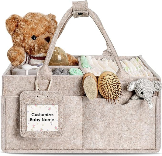 GEMII Diaper Caddy Organizer - Large Baby Caddy Organizer with Handle for Newborn Essentials Boy or Girl (Oatmeal, Large)