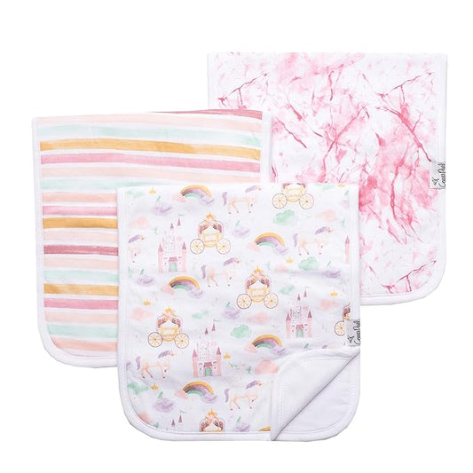 Copper Pearl Premium Baby Burp Cloths - 3-Pack Large Cotton Burp Cloths, Extra Soft Spit Up Rags with 3 Absorbent Layers, Perfect for Baby Girl Gifts (21" x 10" Size, Enchanted Set)