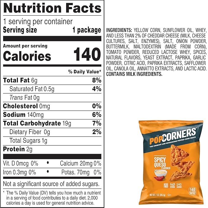 PopCorners Popped Corn Snacks, Spicy Queso, 1 Ounce Bags (Pack of 20) Packaging May Vary