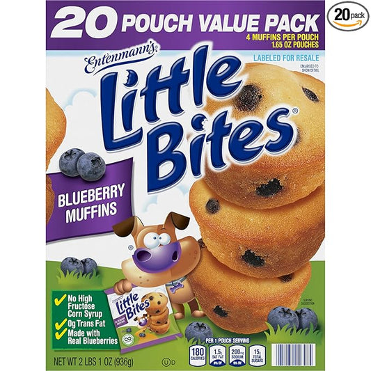 Entenmann's Little Bites Blueberry Mini Muffins | Made with Real Blueberries | 1 pack (20 pouches total)