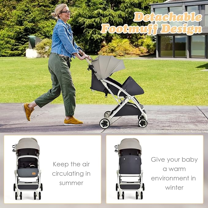 INFANS Lightweight Baby Stroller, Compact with One-Hand Fold, Travel Stroller for Airplane with Cup Holder, 5-Point Harness, Foot Cover, Canopy, Infant for 0-36 Month (Grey)