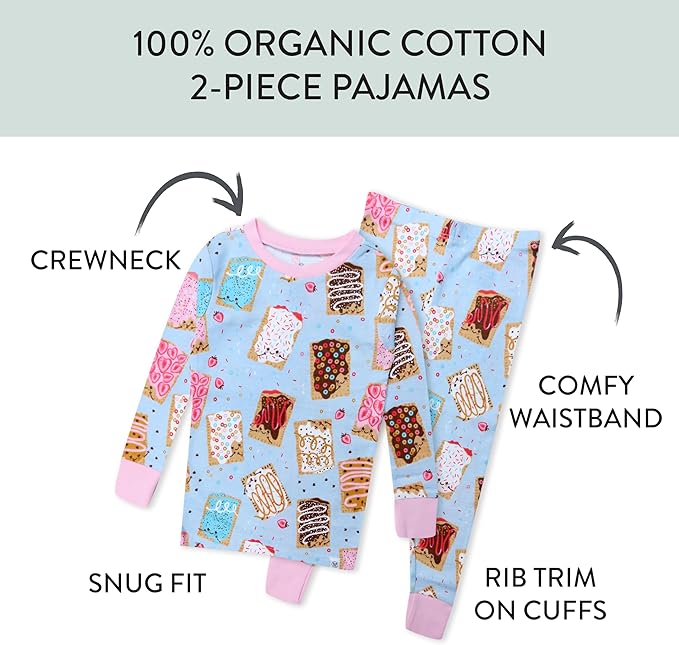 HonestBaby baby-girls 2-piece Pajamas Sleepwear Pjs 100% Organic Cotton for Baby, Toddler, Kids, Girl