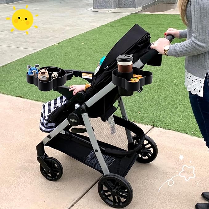 LEORAY Car Seat Snack Tray Silicone with Deeper Cup Holder, Food Tray for Kids Toddler Travel with 2 Different Size Adapters, Fits Most Car Seat and Other Seats with Cup Holders (Black)