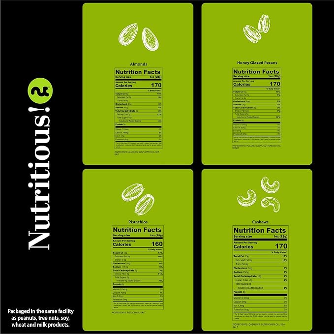 NUT CRAVINGS - Mixed Nuts Gift Basket in Green Gold Box (4 Assortments) Food Arrangement, Healthy Snack Care Package, Food Assortments