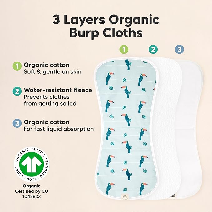 Organic Burp Cloths Baby Boy & Girl - 5-Pack Super Absorbent Cotton Burping Cloths for Babies, Soft & Plush Newborn Spit Up Rags, Infant Towels for Milk Spit Up, Unisex, Large 21" x 10" (Wildscape)
