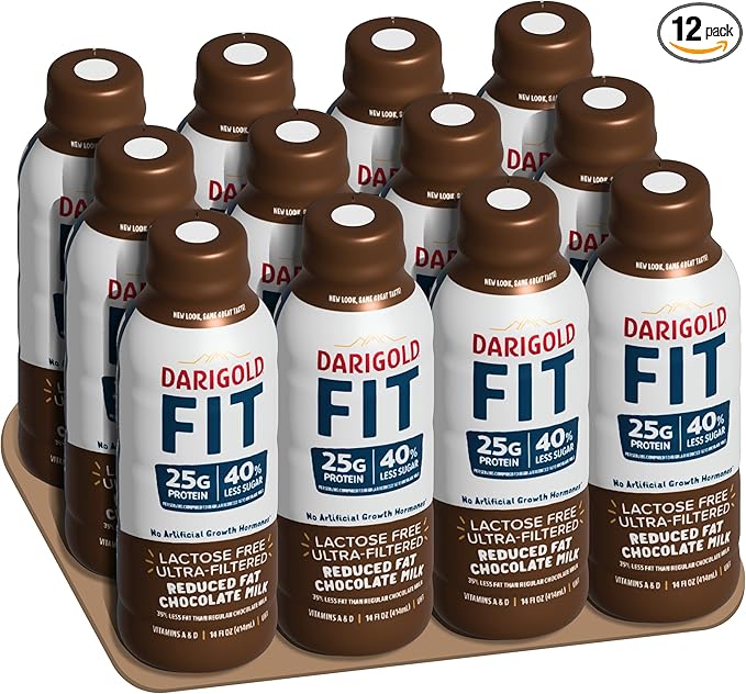 Darigold FIT High Protein Milk 2 Percent - Ultra-Filtered, Low Fat, Lactose Free - 25g Protein, 40% Less Sugar - 14oz Bottles, 12 Pack (Chocolate Milk)