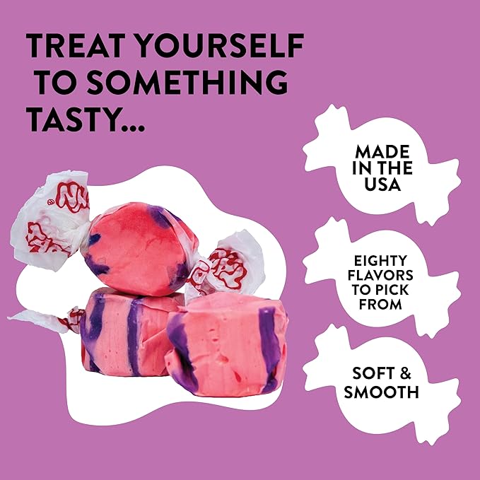 Taffy Town Saltwater Taffy- Pomegranate | Gourmet Taffy| Nougat-Style Candy| Soft & Delicious| Sumer Snack Treats| Party Good Candies| 2.5lbs