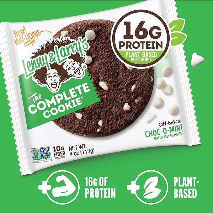 Lenny & Larry's The Complete Cookie, Choc-O-Mint, Soft Baked, 16g Plant Protein, Vegan, Non-GMO, 4 Ounce Cookie (Pack of 12)