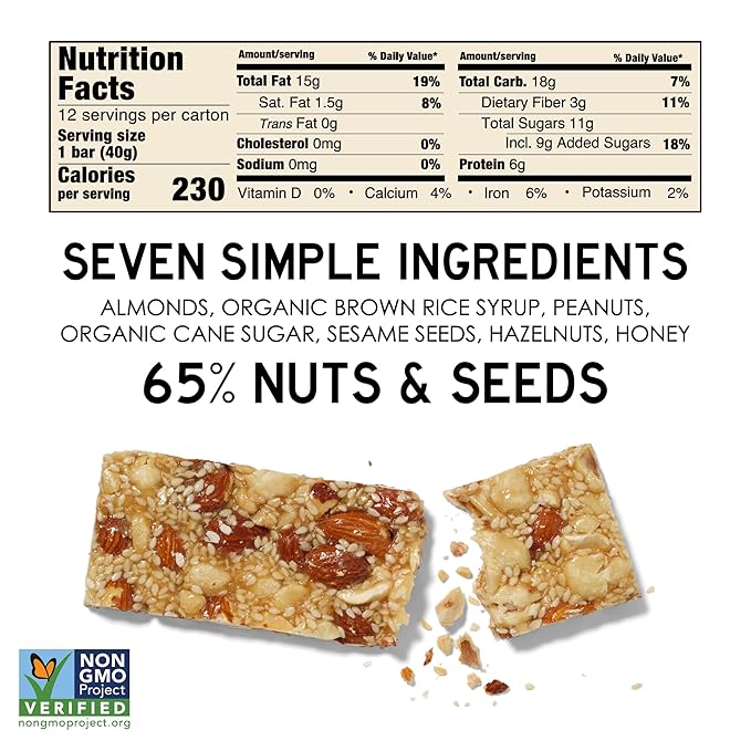 South 40 Snacks Mixed Nut Bar, Just 7 Ingredients, Touch of Honey (40g Bar, Pack of 12)