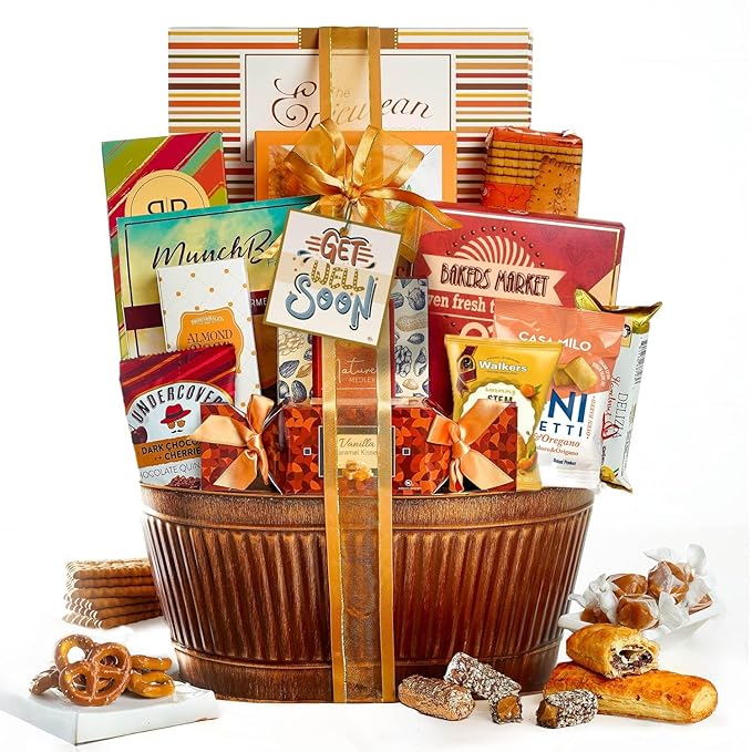 Get Well Basket – Care Package with Gourmet Snacks for Women & Men, After Surgery Gifts, Thinking of You Treats, Feel Better Sweets, Gift Box by Broadway Basketeers