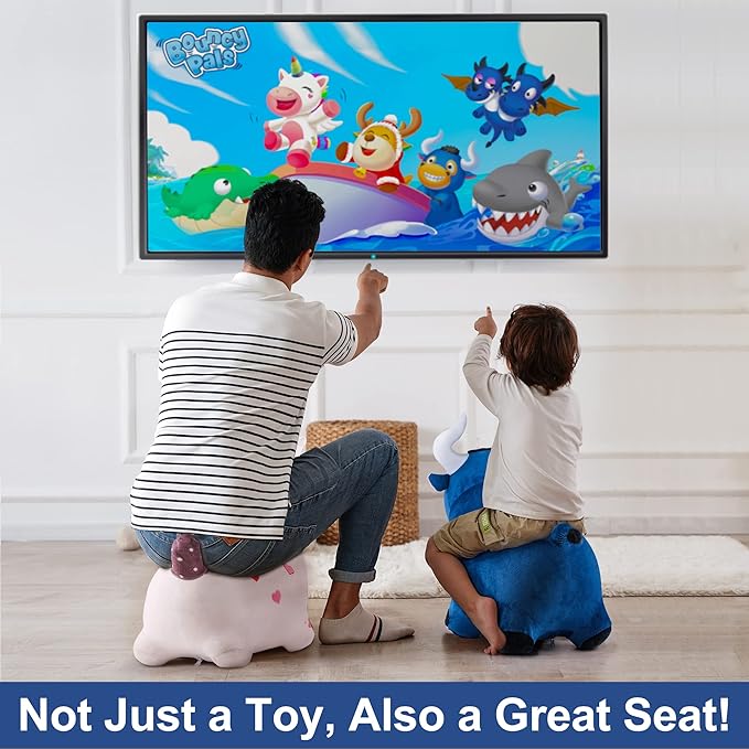 iPlay, iLearn Bouncy Pals Bull Hopping Horse, Plush Inflatable Animal Hopper, Indoor n Outdoor Ride on Jumping Bounce Toys, Birthday Gift for 18 Months 2 3 4 5 Year Old Kids Toddlers Boys Girls