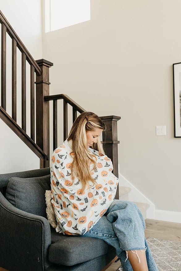 Baby Car Seat Cover Canopy and Nursing Cover Multi-Use Stretchy 5 in 1 Gift"Trick" by Copper Pearl