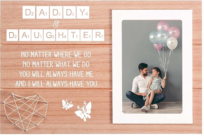 Scrabble Theme Picture Frame Gift for Dad Daughter-Photo Frame Gift for Father Child-Birthday Christmas Fathers Day Wedding Present for Dad Daughter-No Matter Where We Go-Butterfly Theme
