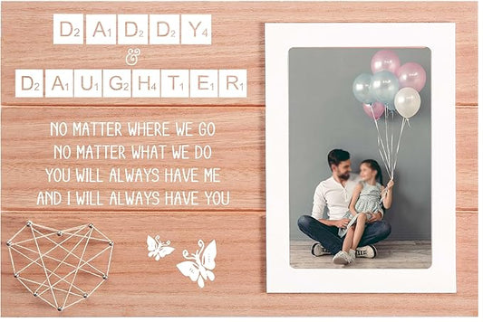 Scrabble Theme Picture Frame Gift for Dad Daughter-Photo Frame Gift for Father Child-Birthday Christmas Fathers Day Wedding Present for Dad Daughter-No Matter Where We Go-Butterfly Theme