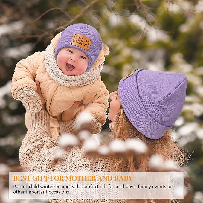 Parent-Child Beanie Hat,Mother & Baby Daughter/Son Winter Warm Knit Hat,Kids Soft Beanie Cap