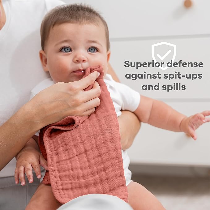 Comfy Cubs Muslin Burp Cloths 20" x 10", Pack of 6 - Large, 6-Layer, Ultra Absorbent 100% Cotton for Baby Drool and Messes - Soft, Safe & Gentle Baby Burp Cloths for Boys & Girls - Dusty Rose