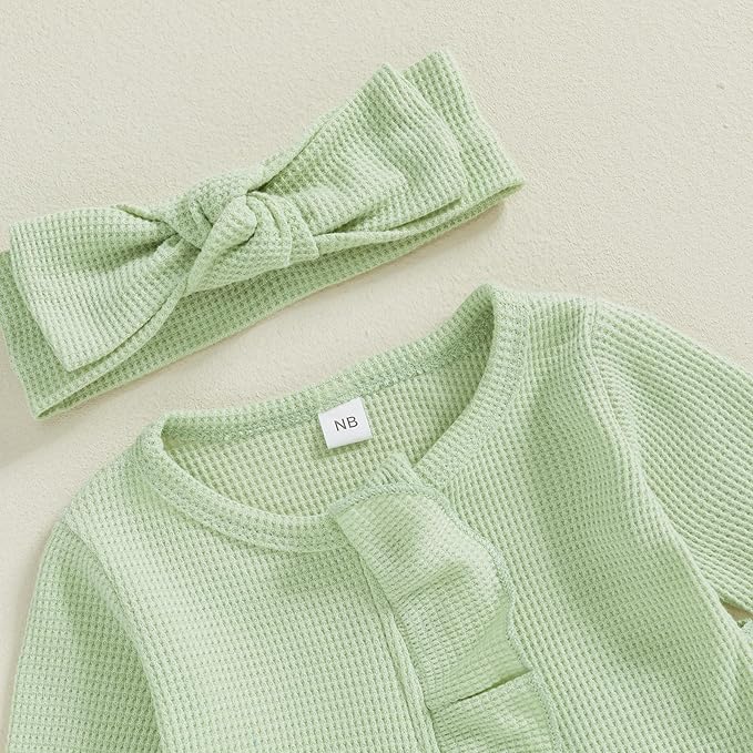 Fanvereka Newborn Infant Baby Girl Fall Outfit Romper 3 6 12 Months Girls Long Sleeve Full Length Zipper Footie Headband